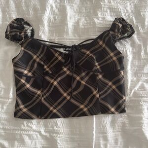 I.AM.GIA Black and Tan Plaid Blouse